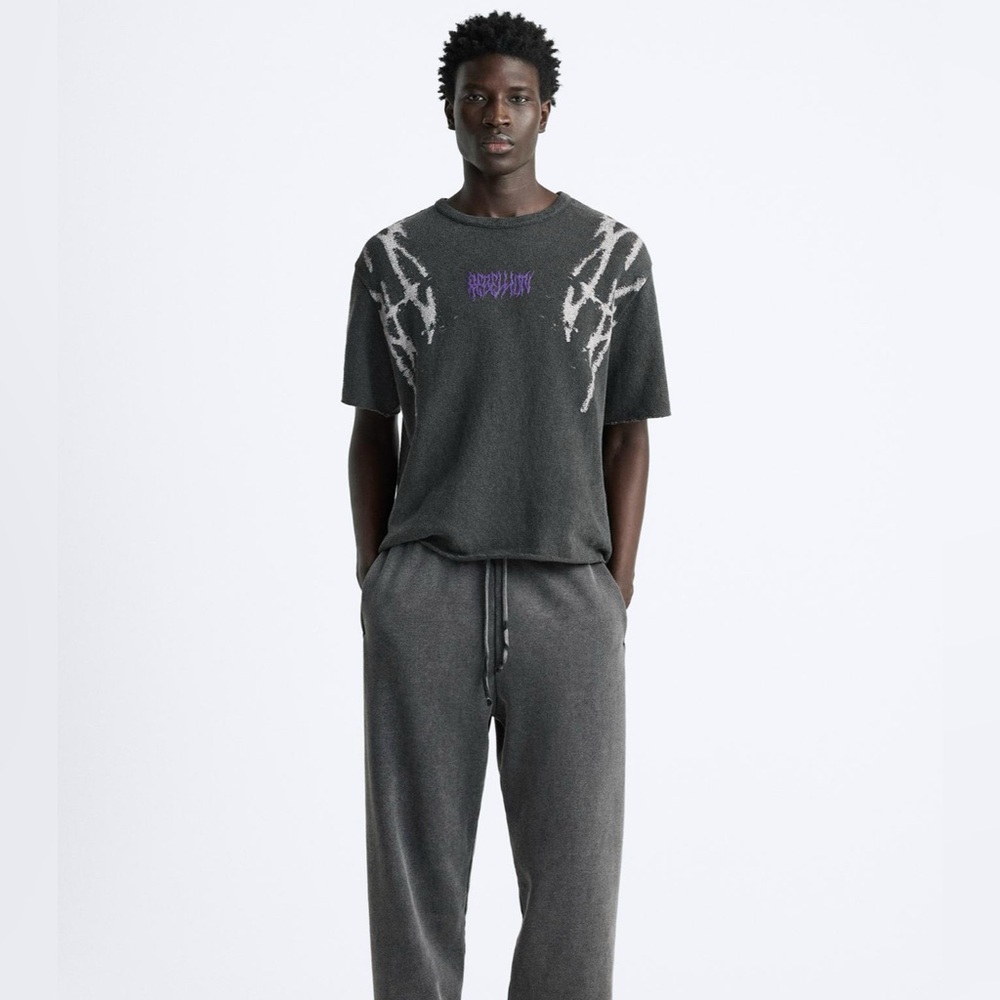 Zara- textured print, knit t-shirt